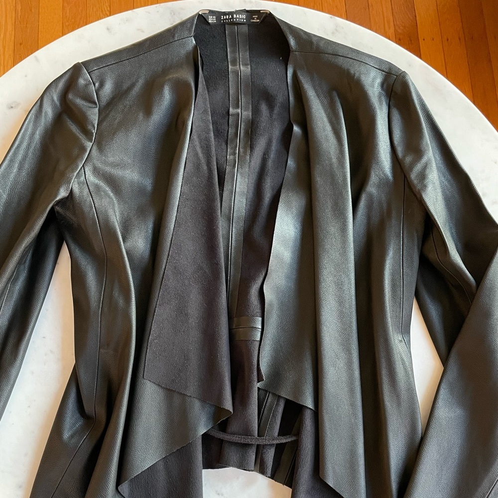 Zara black Leather Blazer - Good - Size Extra Small